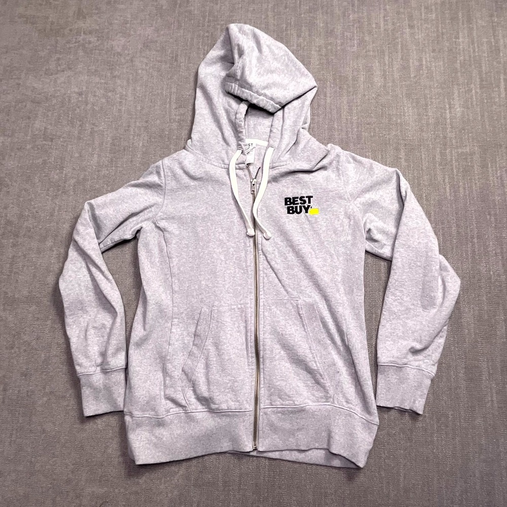 District Best Buy Employee Hoodie Womens Medium Gray Kangaroo Pockets Full Zip